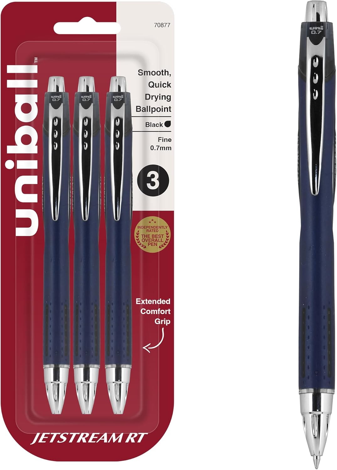 uniball™ Jetstream RT Ballpoint Pens, Black Ink, 0.7mm Fine Point, 3 Count