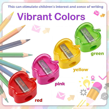Colarr 24 Pcs Apple Shaped Pencil Sharpeners Bulk Colorful Portable Manual Sharpener with Lid Back to School Gifts for Kids School Opening Gifts Bulk for Children Artists Classroom Kindergarten Office