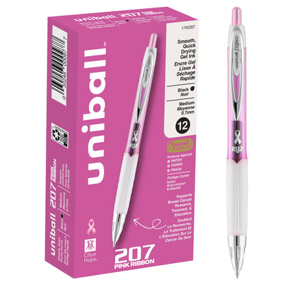 uniball™ 207 Gel Pens, Black Ink, 0.7mm Medium Point, Retractable, 12 Count