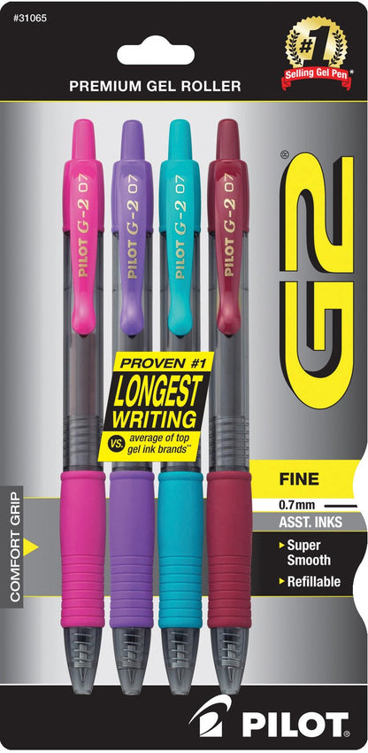 PILOT G2 Premium Gel Pens, Fine Point 0.7mm, Black Ink, 4-Pack