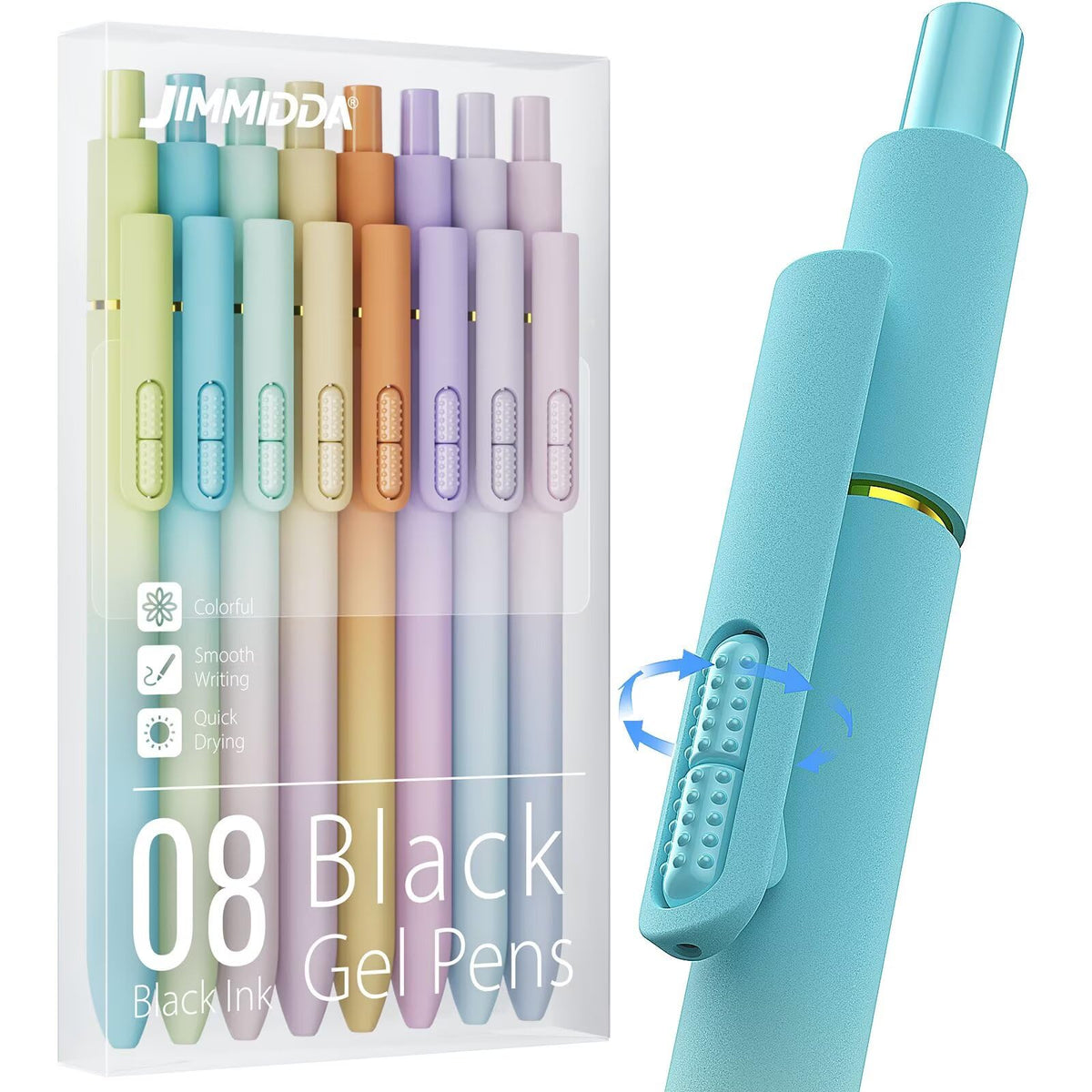 8 Pack Gel Pens, Black Ink Quick-Drying No Smudge with Fidget
