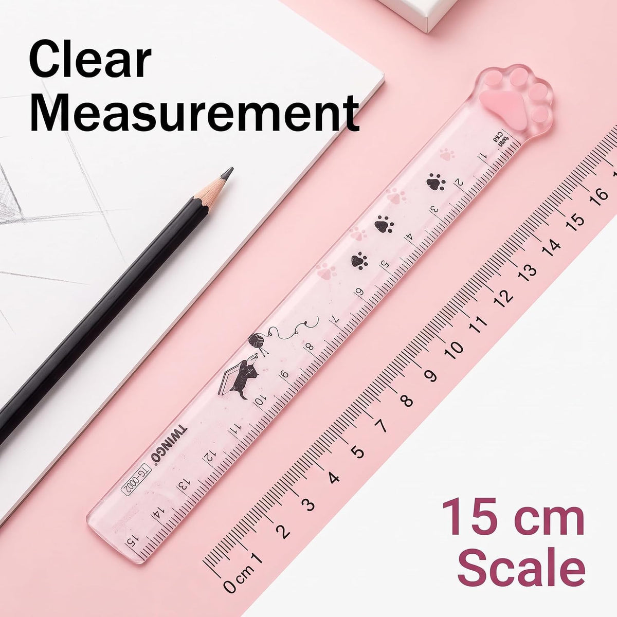 15CM Pink Cats Claw Straight Rulers, Plastic Measuring Tool Kawaii Measuring Rulers, Portable Stationery School Supplies Stationery Transparent Ruler Drafting Tools and Drafting Kits
