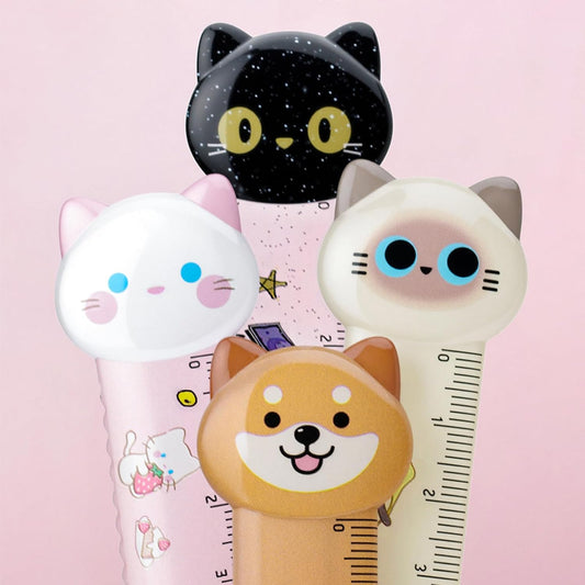 4Pcs Cat Rulers, 15cm Cute Cartoon Plastic Ruler Set for School
