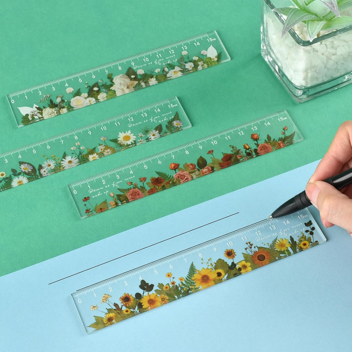 BAYTORY 4 Pack Clear Plastic Rulers 6 Inch, Aesthetic Acrylic Small Ruler