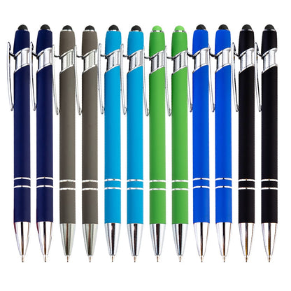 PASISIBICK 12-Piece Black Ballpoint Pen with Stylus Tip, 2 in 1 Stylish Metal Touch Screen Pen - Black Ink, 1.0 mm Medium Point - 5.5 x 0.4 inch / 14 x 1 cm