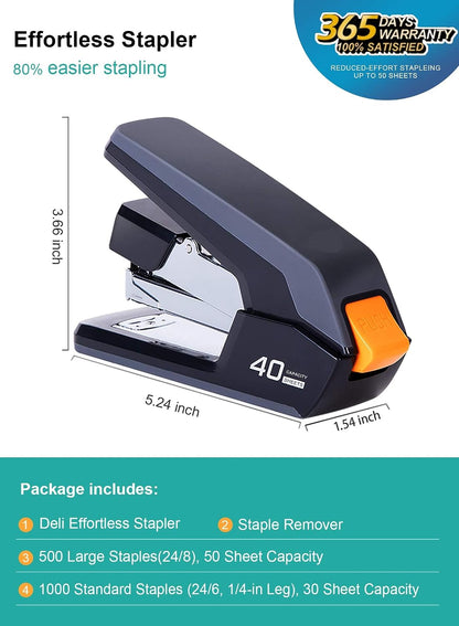 Leven Effortless Desktop Stapler, 40 Sheet Capacity, One Finger Stapling