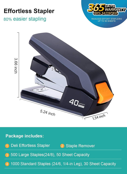 Leven Effortless Desktop Stapler, 40 Sheet Capacity, One Finger Stapling