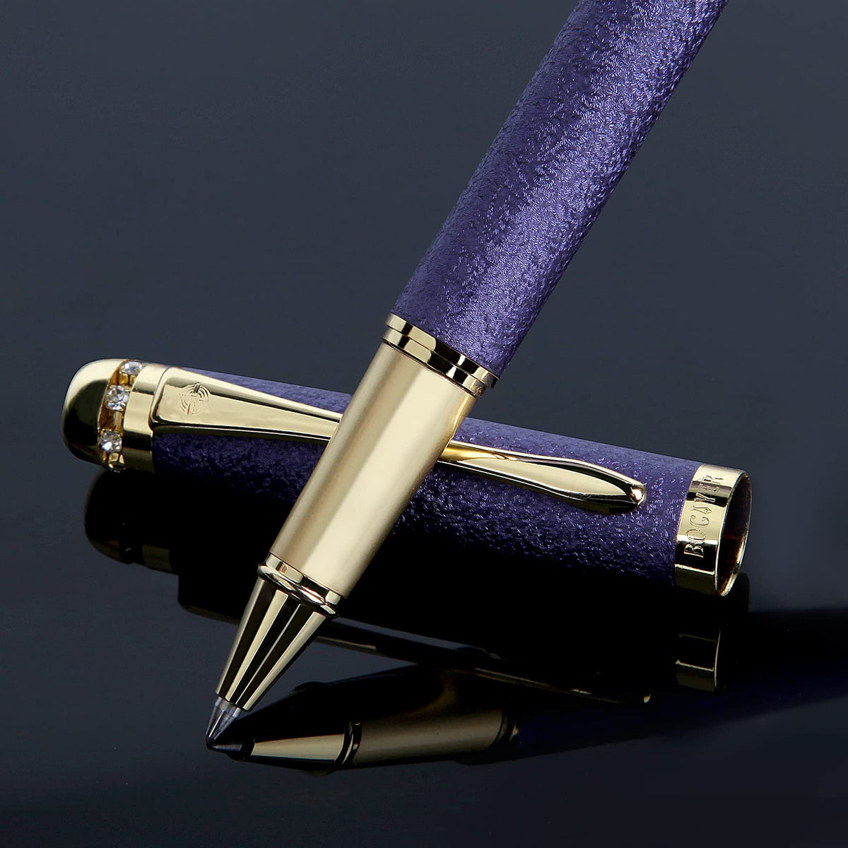 Rollerball Pens - Luxury Gift Set for Women, Refillable Black Ink Pens for Executive Office, Professional, Designer Pens (Purple)