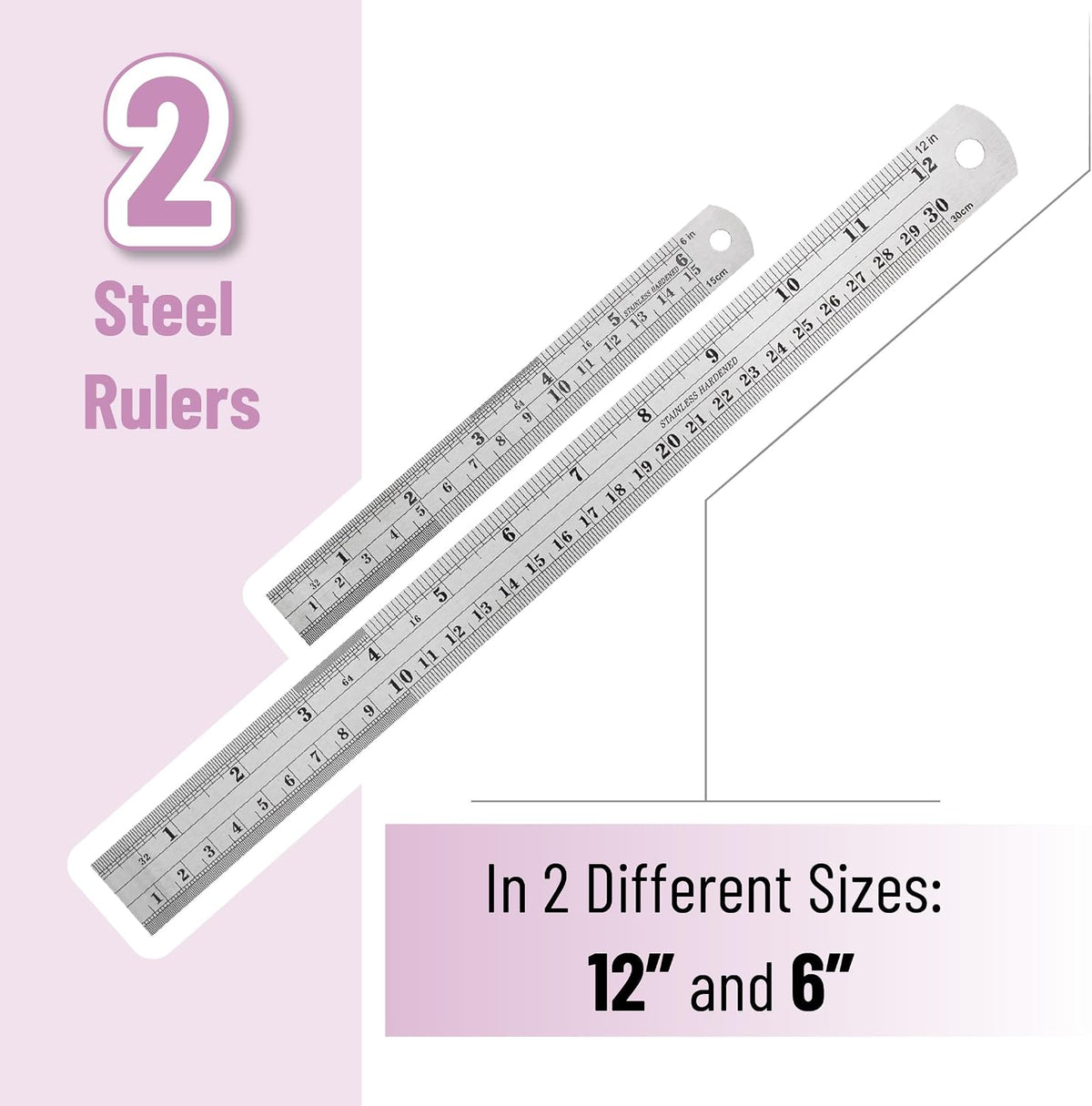 Mr. Pen- Metal Straight Edge Ruler, 2 Pack, 6" and 12", Silver