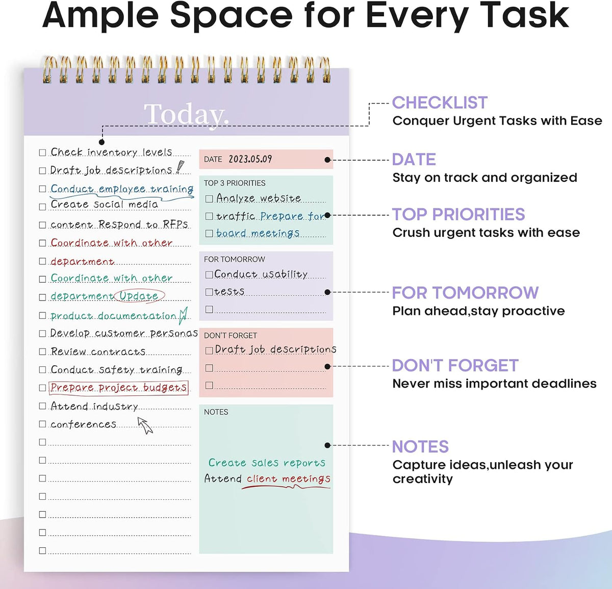 Taja To Do List Notepad, Undated Daily Planner for Work and Goal Setting