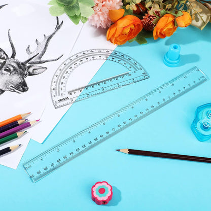 Zonon 2 Pcs 12 Inch Clear Ruler and 6 Inch Plastic Protractor Set, Clear