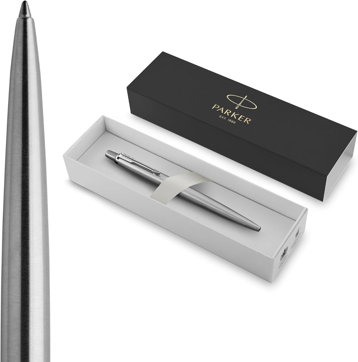Parker Jotter Ballpoint Pen, Stainless Steel with Chrome Trim, Medium Point, Blue Ink - Smooth Writing, Polished, Professional, Sleek Design