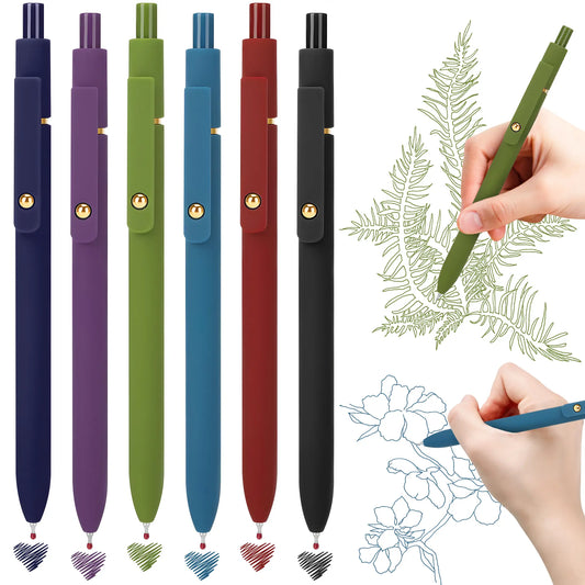 6 Pcs Vintage Gel Ink Pen Sets，Multicolor Color Press Type Quick Drying Carbon Gel Pen,Rainbow Hand Writing Practice Pens ,Set For Students Nurse ,Office School,Hospital,Gift