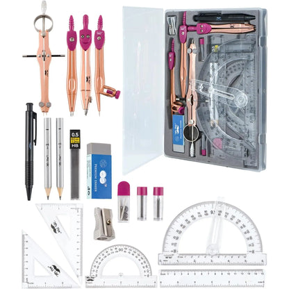 - Geometry Set, 15 count Set with 6 Inch Swing Arm Protractor | IncludesMetal Divider, Set Squares, Ruler, Compasses for Math for Drafting & School Supplies