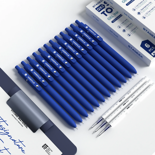 [Back to School Shopping] STAGEEK Blue Gel Pens, 6Pcs Quick Dry Blue Ink Pens with 3 Extra Refills, 0.7mm & 0.5mm Fine Point Retractable Pens for Journaling, Office, Note Taking, School Supplies, Cute Nurse Aesthetic (Blue, Black, Gray, White)