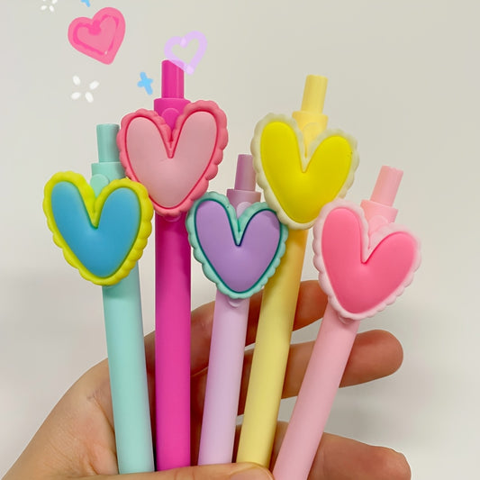[Gel Pen Heart-Shaped Pens] 5/10pcs Gel Pen Heart-Shaped Pens, Black Ink 0.5Mm, Suitable for Weddings, Parties, Office Stationery, Coworker Teacher Birthday Gifts, Random Styles