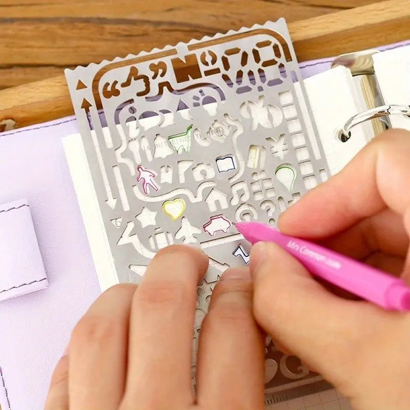 2 Piece Set Creative Multifunctional Artist Drawing Doodle Bookmark, Stainless Steel Planning Ruler & Graphics Lace Tool for Crafting, Scrapbooking, Office Supplies