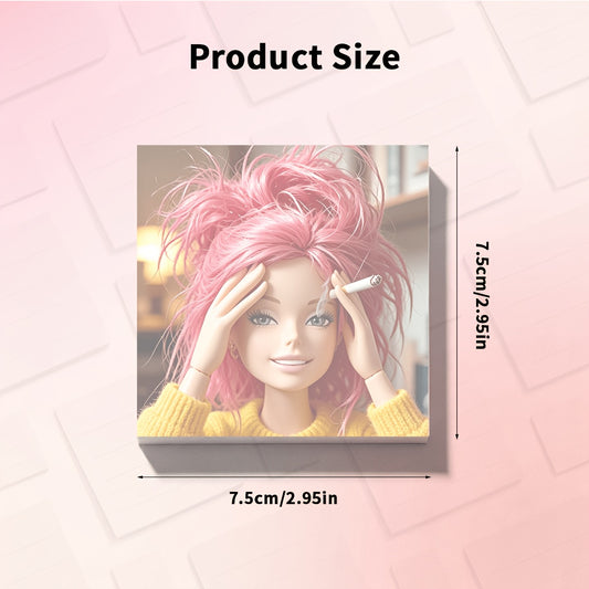 50/100 Sheets Funny Smoking Doll & Elegant Lady Face Sticky Notes Notepad - Messy Pink Hair Suitable for Students, Colleagues, Prank Gifts, Exam Season - Aesthetic Meme Stationery with Color Code Labels, Humor Desktop Decor for Office Decor