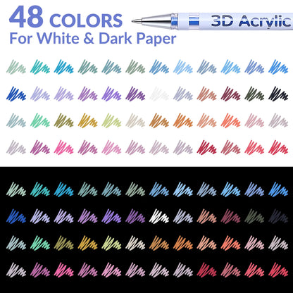 KEMYR 3D Acrylic Gel Pens, 12/24/36/48 Bold Vibrant Ink Colors, 1mm Bullet Tip, Smooth Writing, for Dark Black Paper, Doodle Art, Greeting Card Crafting, Sketchbook Ideas, Fabric, Leather, Office Art Supplies