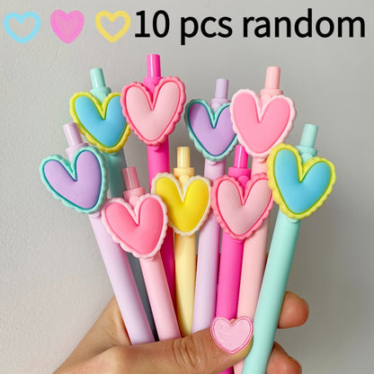 [Gel Pen Heart-Shaped Pens] 5/10pcs Gel Pen Heart-Shaped Pens, Black Ink 0.5Mm, Suitable for Weddings, Parties, Office Stationery, Coworker Teacher Birthday Gifts, Random Styles