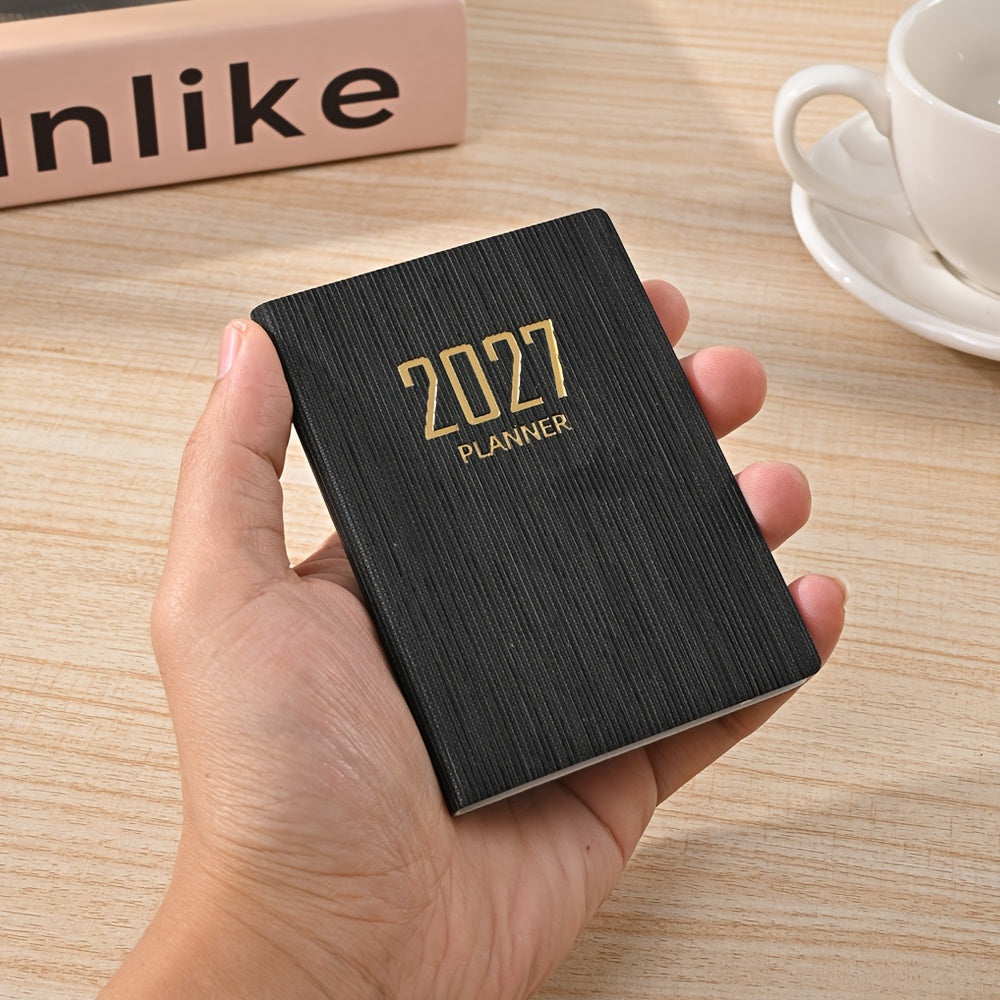 1 A7-sized 2027 English Planner, 64-sheet 128-page Slim Weekly Notebook, 365-day Daily Planner Calendar, A7 Mini Portable Pocket Daily Planner, PU Leather Small Notebook