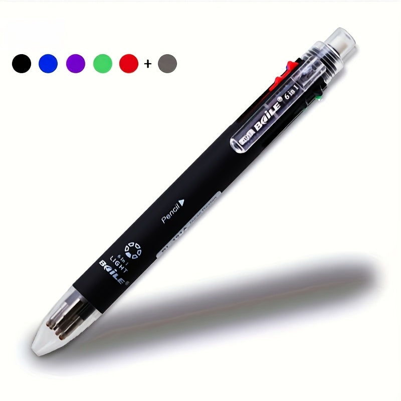 1pc 6-In-1 Multicolor Ballpoint Pens 5-Color Ballpoint Pen 1pc Automatic Pencil with Eraser for Office Writing Supplies Stationery School Supplies, And Teacher Gifts (5-Color Ballpoint Pen And 1pc Automatic Pencil Lead = 6-In-1)