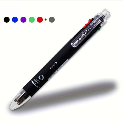 1pc 6-In-1 Multicolor Ballpoint Pens 5-Color Ballpoint Pen 1pc Automatic Pencil with Eraser for Office Writing Supplies Stationery School Supplies, And Teacher Gifts (5-Color Ballpoint Pen And 1pc Automatic Pencil Lead = 6-In-1)