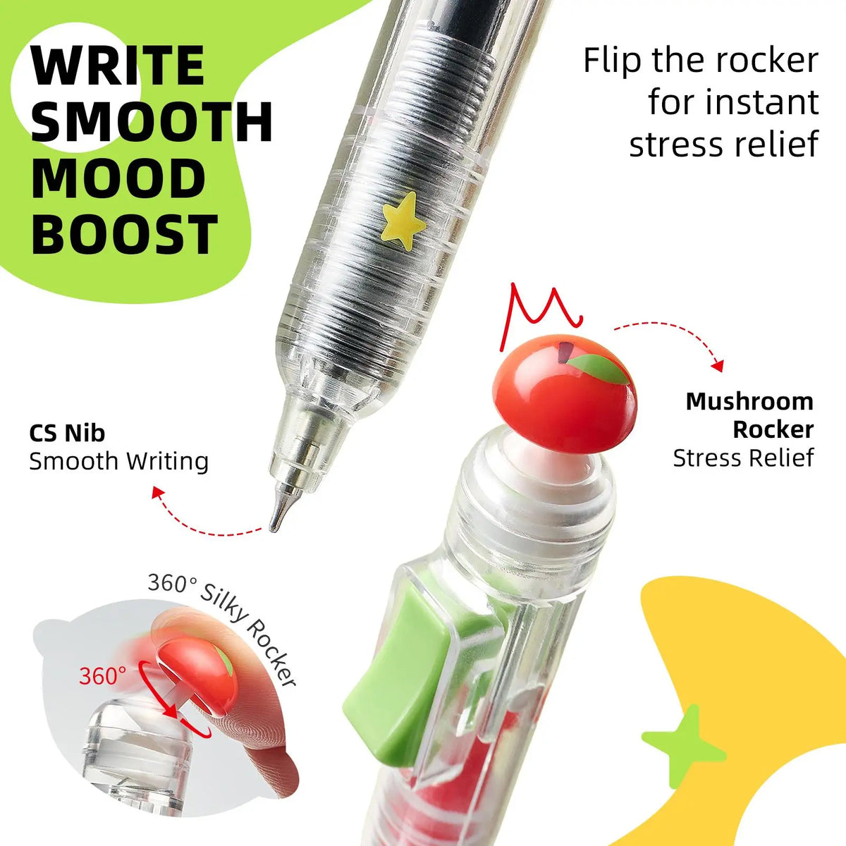 EpenGo Fidget Click Pen - Retractable 0.5mm Quick Dry Gel Ink Fine Tip Unique Pen, Built-In Joystick Stress Relief Toy, Cute Aesthetic Stationery Writing Tool for Back to School Shopping, College School Supplies, Mini Gifts