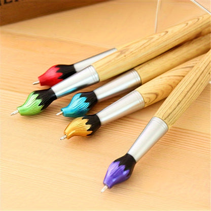 Creative Wood Grain Effect Brush-Shaped Ballpoint Pen - Unique Gift, Colorful Writing Tool, Oil Painting Design, Durable Tip, Smooth Writing Experience - Perfect for Study Supplies, Office, Artistic Expression