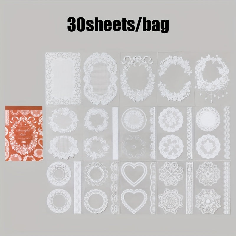 A Notebook with 30 Sheets of Office Stickers, Made of PET Material, Featuring a Lace Museum Series with Lace-Themed Stationery And Decorative Stickers for Various Occasions, Suitable As Gifts for Holidays And Birthdays