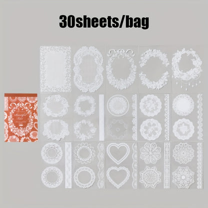 A Notebook with 30 Sheets of Office Stickers, Made of PET Material, Featuring a Lace Museum Series with Lace-Themed Stationery And Decorative Stickers for Various Occasions, Suitable As Gifts for Holidays And Birthdays