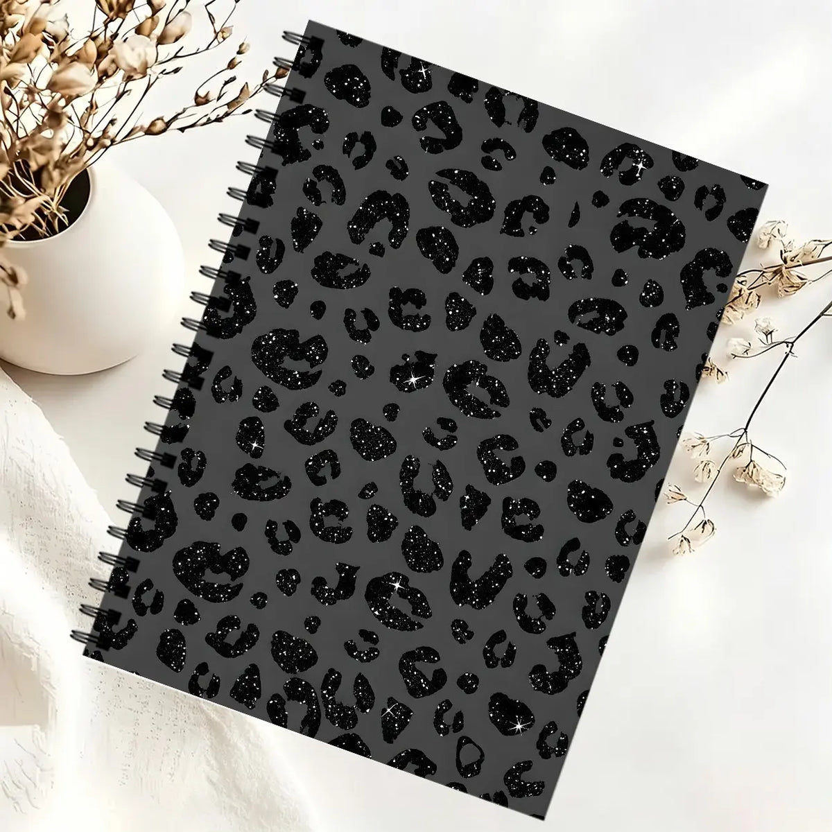 Gold Leopard Print Spiral Notebook, Dual Spiral Binding, 60 Pages Lined Blank, Ideal for Daily Inspiration, Planning, Study Notes, Spiral Bound Notebook