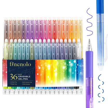 FINENOLO Retractable Erasable Gel Pens Set - 12/24/36 Colors, 0.7mm Medium Point Smooth Clicker with Eraser, Non-Toxic Acid-Free, for Note Taking, School Supplies, Back to School Shopping Arts & Crafts Gift, Backtoschoolshopping