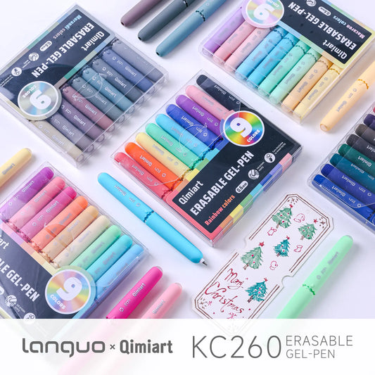 Languo KC260 Erasable Gel Pens Set - 9-Colors, 0.6 mm Fine Tip, Compact, Safe, Easy-Erasing, Clean No Bleed, Quick Dry Stationery Writing Tools with Quickdryink, Colorful Gel Pens Drawing & Painting Supplies for Note Taking
