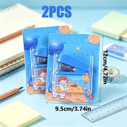 [2pcs Cartoon Mini Stapler Set] 2pcs Cartoon Mini Stapler Set, Portable Mini Stapler Set, Small Office Stapler