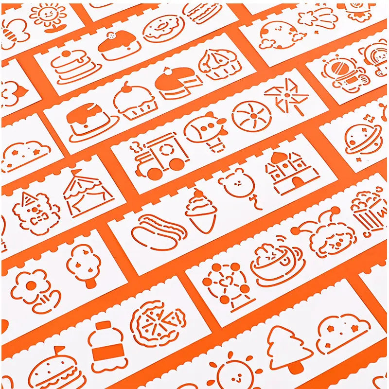 Cartoon Hand Drawn Ruler Student School Study Supplies 24-Piece DIY Handwritten Report Card Cutout Template Painting Multifunctional Border Ruler