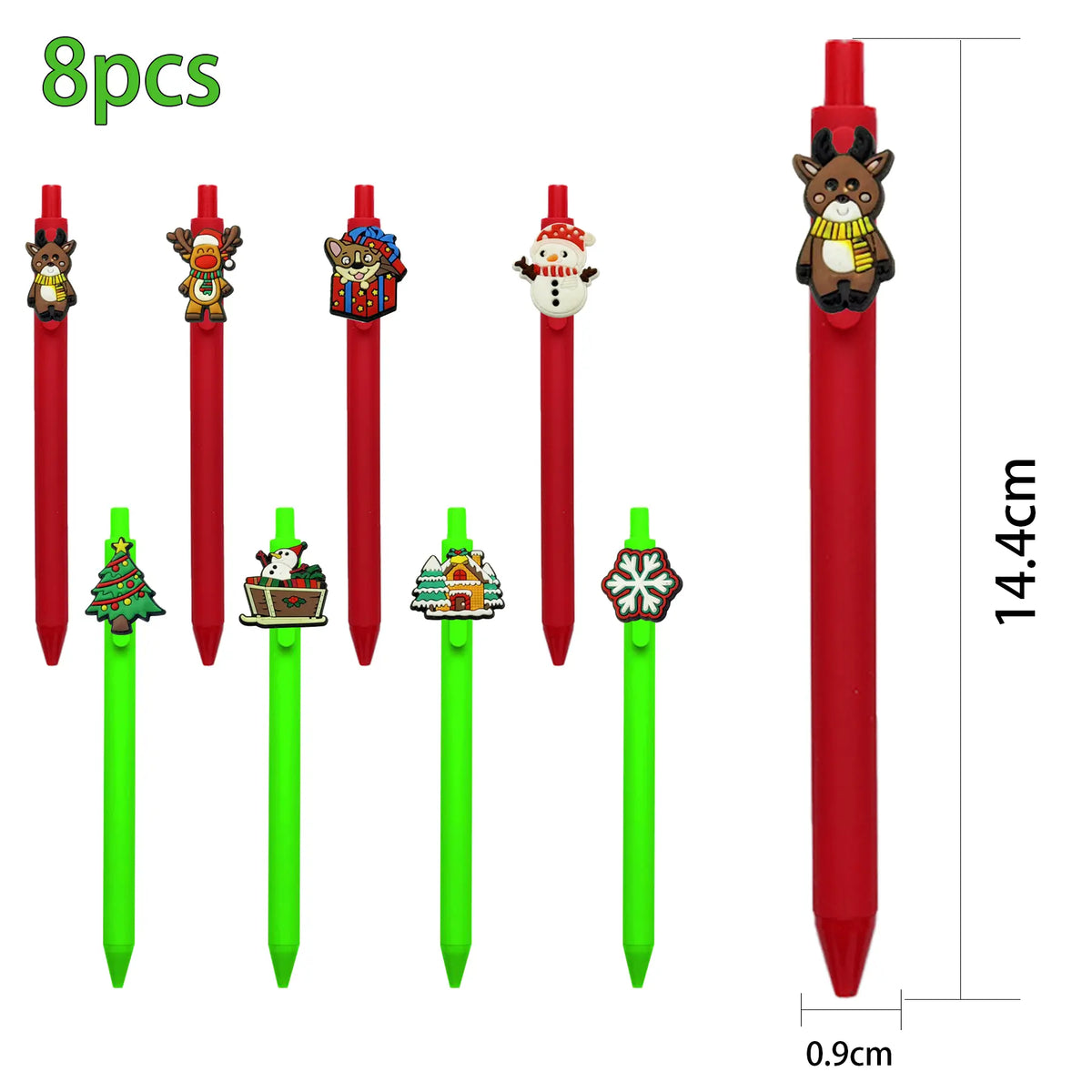8PCS Christmas-themed retractable ballpoint pen, click-action gel pen with campus design for students and teachers, small gift stationery, Christmas pen sleeve