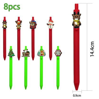 8PCS Christmas-themed retractable ballpoint pen, click-action gel pen with campus design for students and teachers, small gift stationery, Christmas pen sleeve