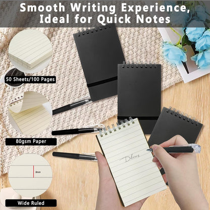 3 Pack Pocket Spiral Notebook With Pen, 5.1"x 3.1" 100 Pages A7 Lined Paper