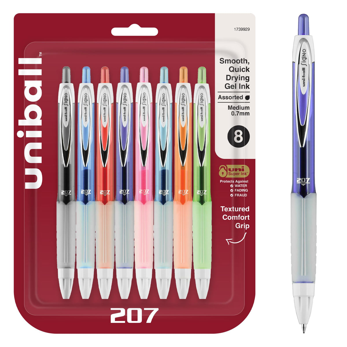 uniball™ 207 Plus+ Gel Pens, Black Ink, 0.7mm Medium Point, 4 Count