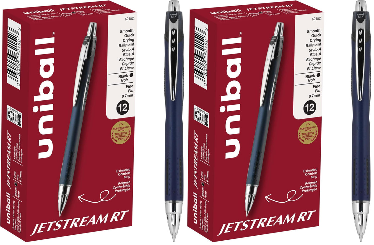 uniball™ Jetstream RT Ballpoint Pens, Black Ink, 0.7mm Fine Point, 3 Count