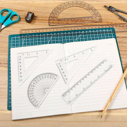 Tenare 6 Pcs Math Geometry Ruler Set, Protractor Triangle School,Clear