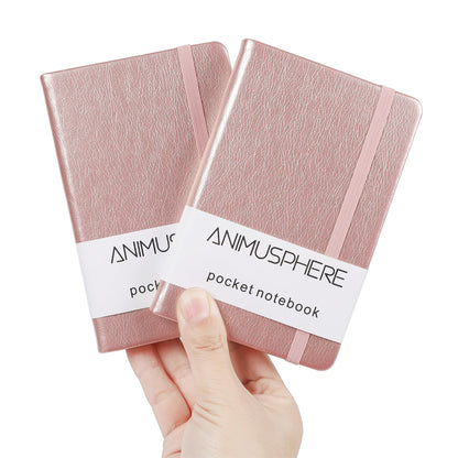 2Pack Pocket Notebook Small Notebook Journal Notebook 4 inches x 5.7 inches 200 Pages Leather Cover With Pen Holder Page Marker Ribbons(Black)