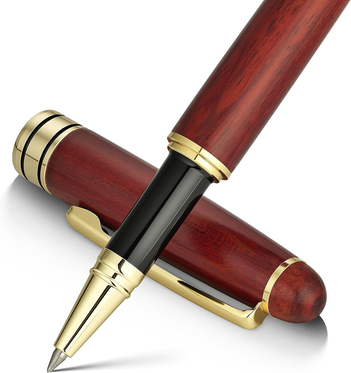 BEILUNER Wood Rollerball Pen Set, Elegant, Rosewood with Gold Finish