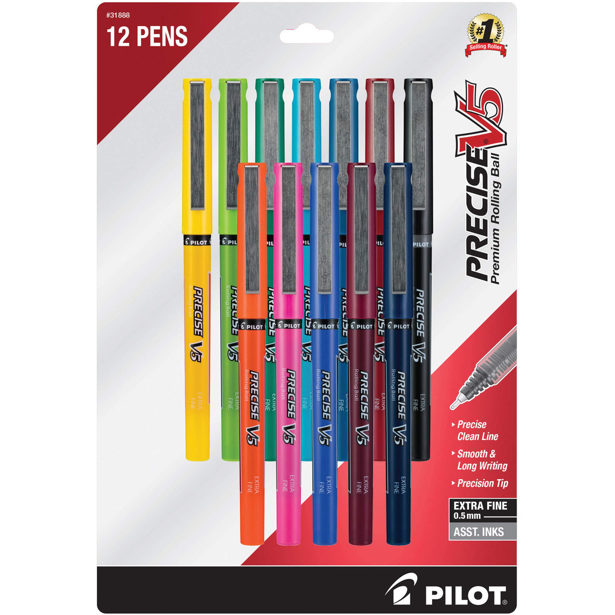 PILOT Precise V5, Extra Fine Point 0.5 mm Black Pens, Black, Pack of 12