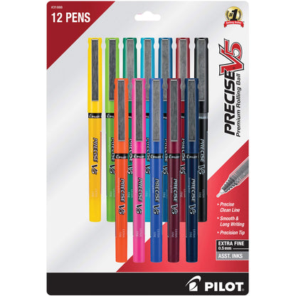 PILOT Precise V5, Extra Fine Point 0.5 mm Black Pens, Black, Pack of 12