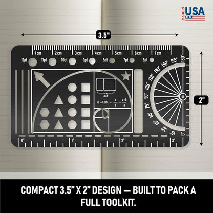 Pocket Journal Stencil - Stainless Steel Metal Bookmark with Circle Template, Ruler Conversion, Protractor & Golden Ratio - Planner Accessories for Journaling, Bible Study, Sketching & Notes