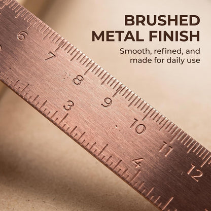 Rose Gold Ruler, Metal Drawing Ruler, Brass Straight, Unisex Learning Measuring Bookmark Stationery for School Office Math Geometry Gift Drafting Tools and Kits
