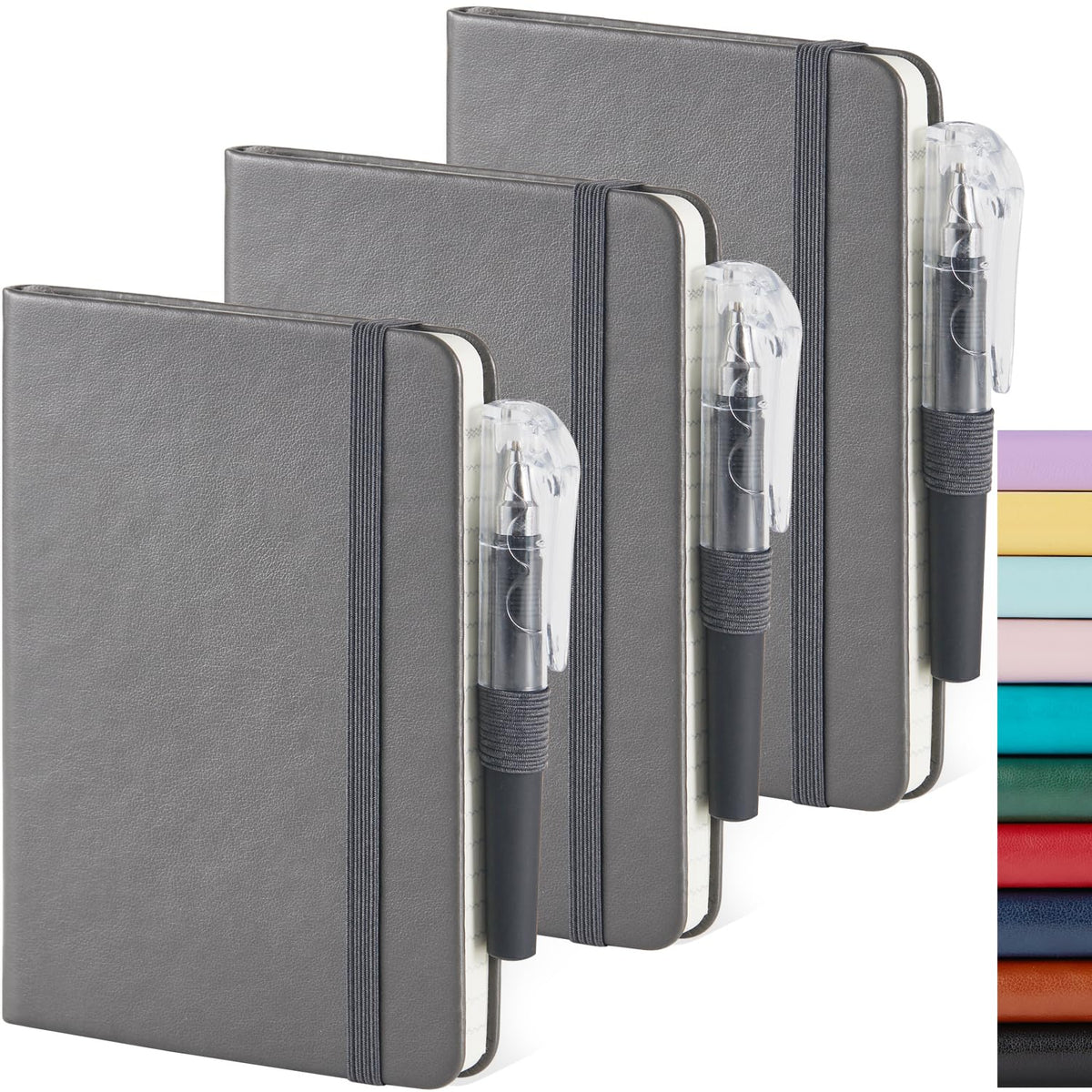 Small Notebook Pocket Journal, A6 3.7" x 5.7", 3 Pack, Black Leather Cover