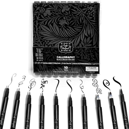 Craft 'n' Beyond Calligraphy Brush Pens Pack of 3 Small, Medium and Large Markers for Hand Lettering, Art Drawing, Sketching, Scrapbooking, Writing, Journaling - Beginner Kit with Fadeproof Black Ink